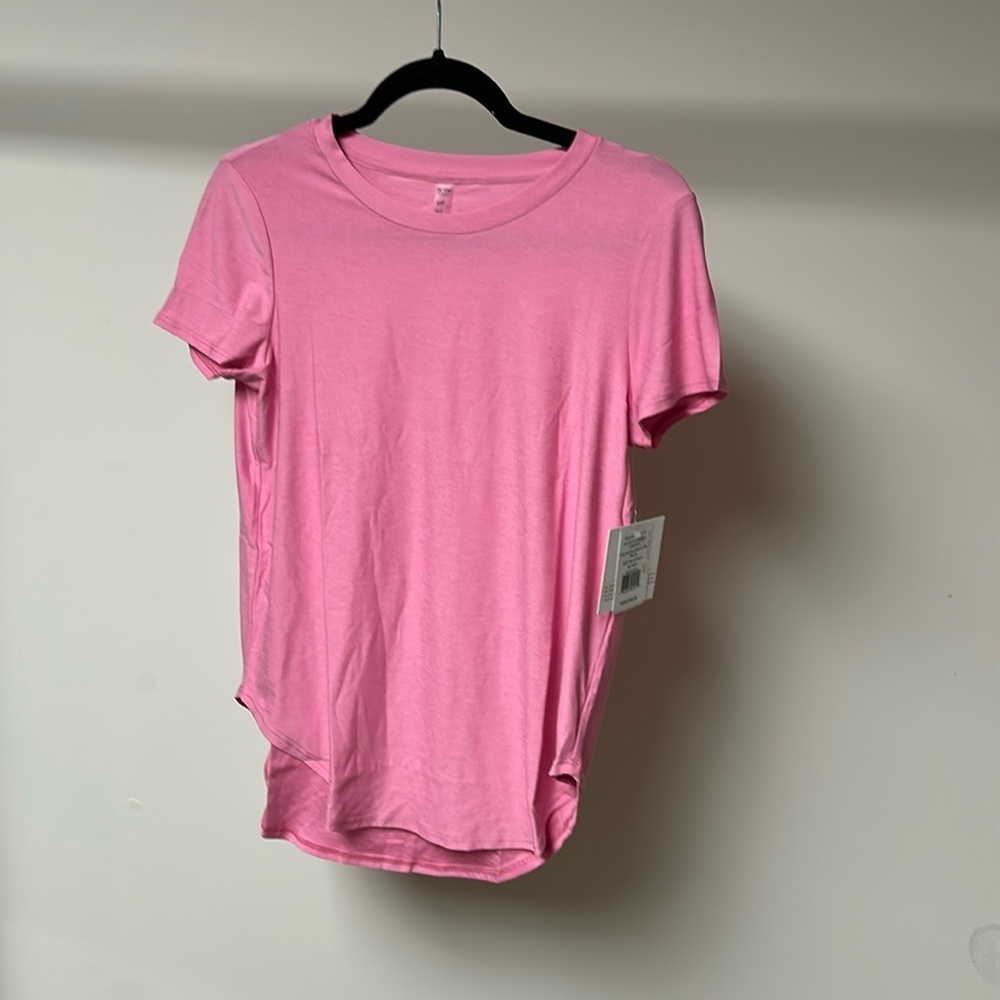 Beyond yoga on the down low tee pink bloom heather